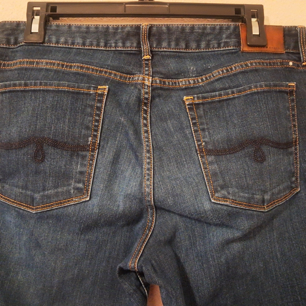 Lucky Brand Straight Leg Jeans in Dark Blue Denim with Brown Patch